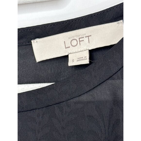 Loft Top Womens Black Long Sleeve Blouse Leaf Pattern Sheer Size S Romantic - Picture 5 of 13